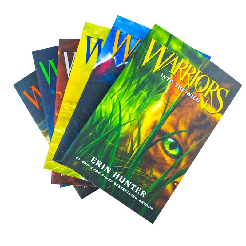 Six-book collection of Warrior Cats Series 1 by Erin Hunter, including Into the Wild, Fire and Ice, Forest of Secrets, published by HarperCollins.