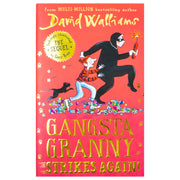 Illustration from David Walliams' children's book "Gangsta Granny Strikes Again!", featuring colorful characters and playful scenes.