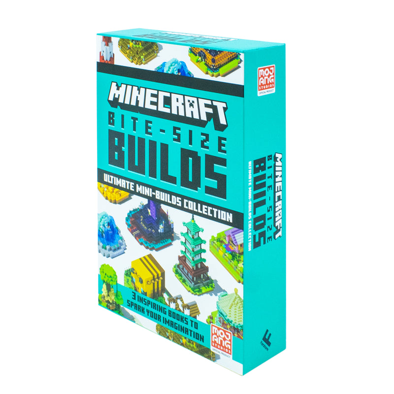 Set of three Minecraft Bite-Size Builds Collection books by Mojang AB, featuring colorful illustrated covers and building ideas.