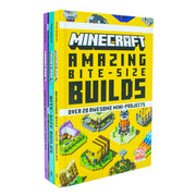 Minecraft Bite-Size Builds Collection 3 books set by Mojang AB, featuring colorful illustrations and building ideas for fans.