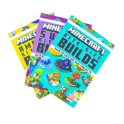 Minecraft Bite-Size Builds Collection 3 books set by Mojang AB, featuring colorful covers with Minecraft characters and building scenes.