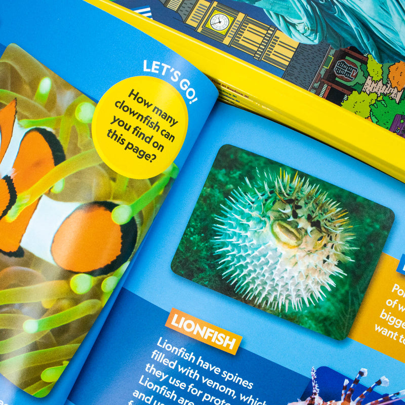 Collection of six National Geographic Kids Find It! and Explore It! books on animals and oceans, published by Collins LTD.