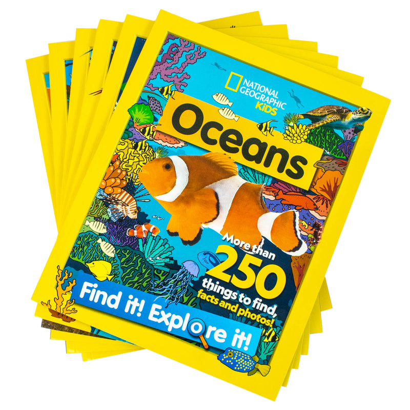 National Geographic Kids Find it! Explore it! 6-book collection set featuring animals and ocean-themed images for children.