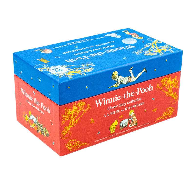 Dean Winnie-the-Pooh Classic Story Collection box set with 30 books by A. A. Milne, featuring colorful covers and beloved characters.