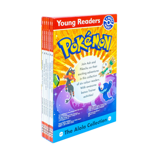 Six Pokémon Level 2 Passport to Reading Alola books from the Farshore collection box set featuring Popplio and Alola characters.