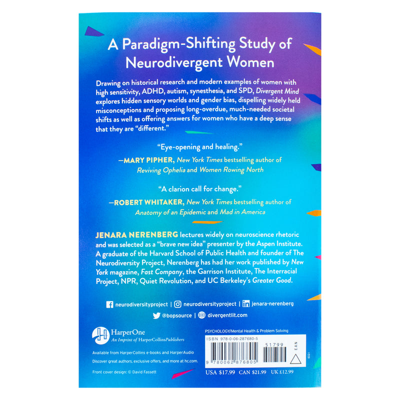 Book cover image of "Divergent Mind" by Jenara Nerenberg, published by HarperOne, featuring a colorful abstract design.