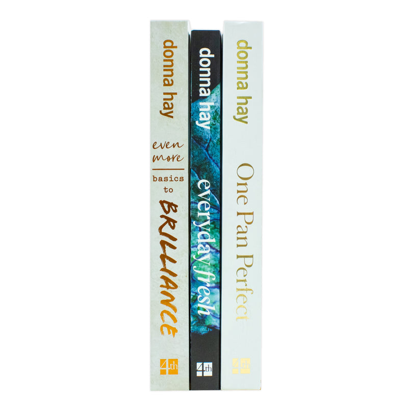 Donna Hay Collection of three cookbooks including One Pan Perfect, Basics to Brilliance, and Everyday Fresh, by HarperCollins.