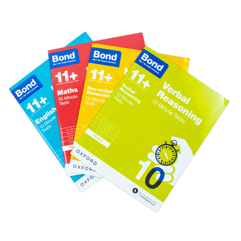 Bond 11+: 10 Minute Tests ,7-8 years Bundle: English, Maths, Non-verbal Reasoning, Verbal Reasoning - The Book Bundle