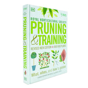 DK book titled RHS Pruning and Training by Brickell and Joyce, showing the cover with garden pruning illustrations.