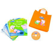Ladybird Peppa Pig orange bag with 10 book collection and CD, featuring colorful illustrations of Peppa Pig characters.