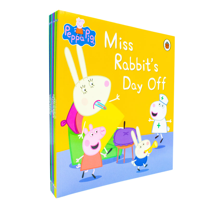 Ladybird Peppa Pig orange bag with 10 books and CD, featuring colorful illustrations and child-friendly design.