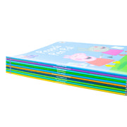 Ladybird Peppa Pig purple bag with 10 books and CD collection, featuring colorful Peppa Pig characters and story titles.