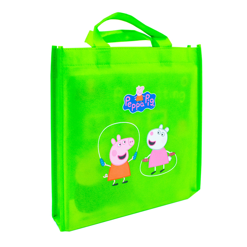 Ladybird Peppa Pig Lime Bag with 10 books and CD collection, including Grandpa Pig’s Little Train, featuring colorful Peppa Pig characters.