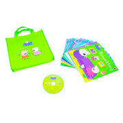 Ladybird Peppa Pig Lime Bag with 10 books and CD collection, featuring Grandpa Pig’s Little Train, colorful illustrations, and playful design.