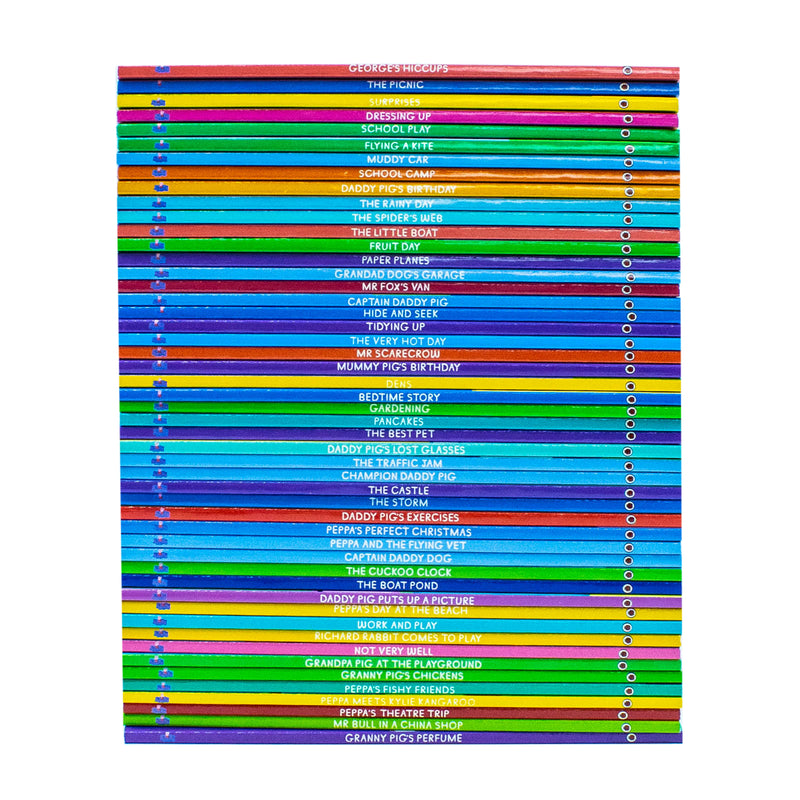 Set of 50 Peppa Pig Ladybirds books from The Amazing Collection 1-50 in a red box by Kolektif, featuring colorful Peppa Pig illustrations.