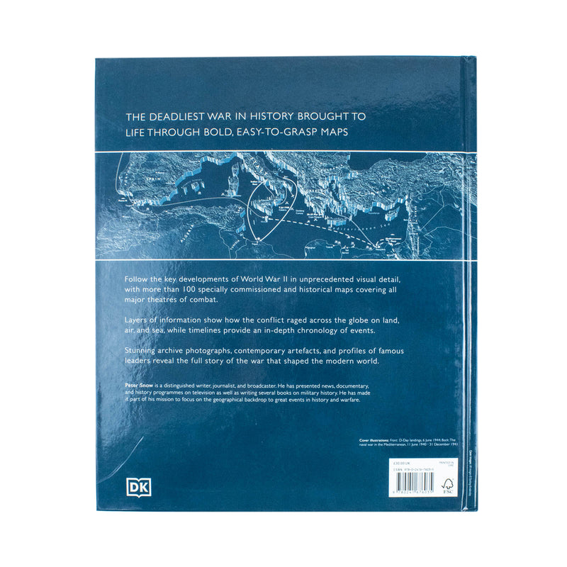 Detailed World War II map by DK showcasing key locations and routes from the historic conflict.