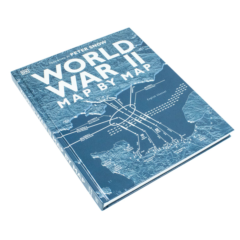 Detailed World War II map by DK showing key locations and historical details, designed for educational and reference use.