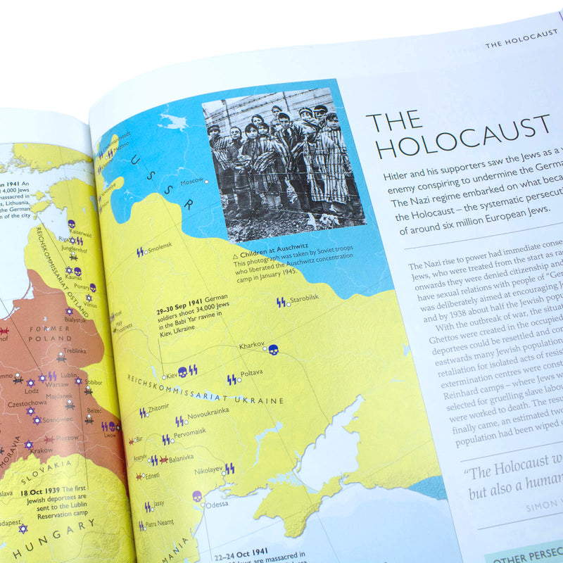 Detailed World War II map by DK showing key locations and battles, with historical annotations and colorful map design.