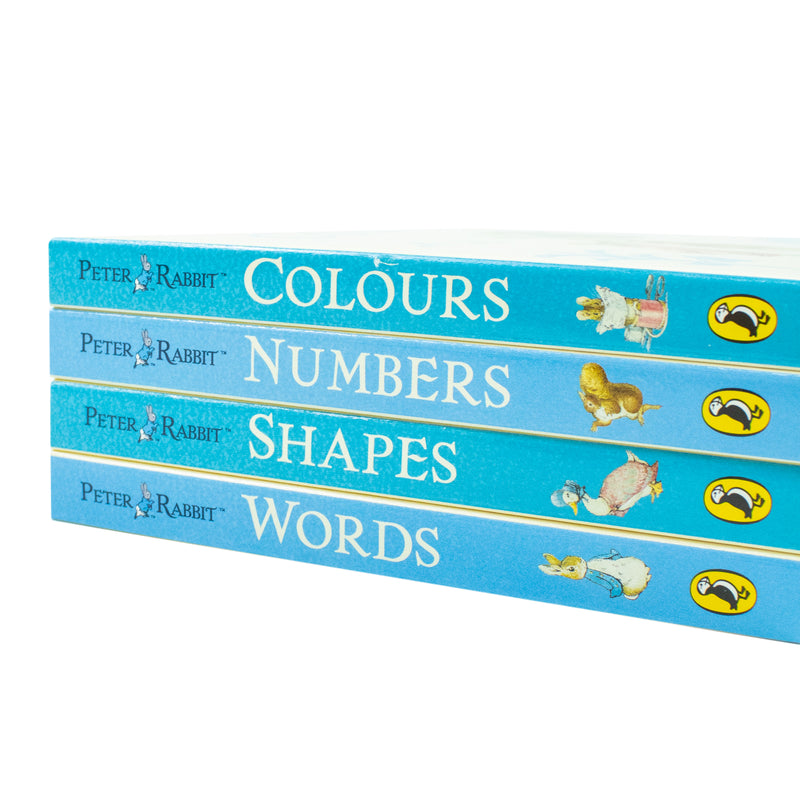 Beatrix Potter Peter Rabbit My First Little Library Board Books box set featuring words, shapes, numbers, and colors for young children.