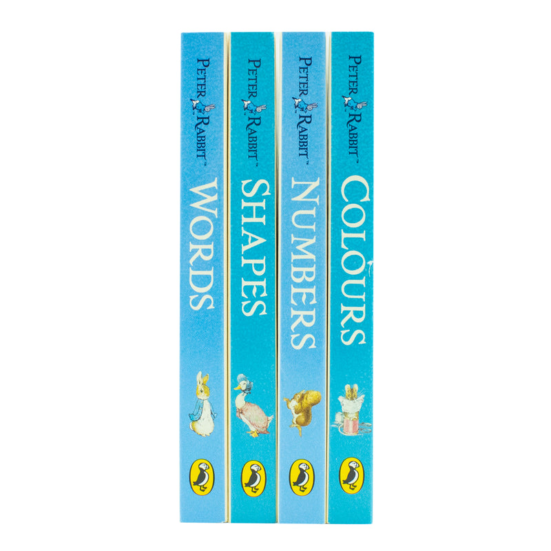 Beatrix Potter Peter Rabbit My First Little Library board books box set, featuring words, shapes, numbers, and colors for young children.