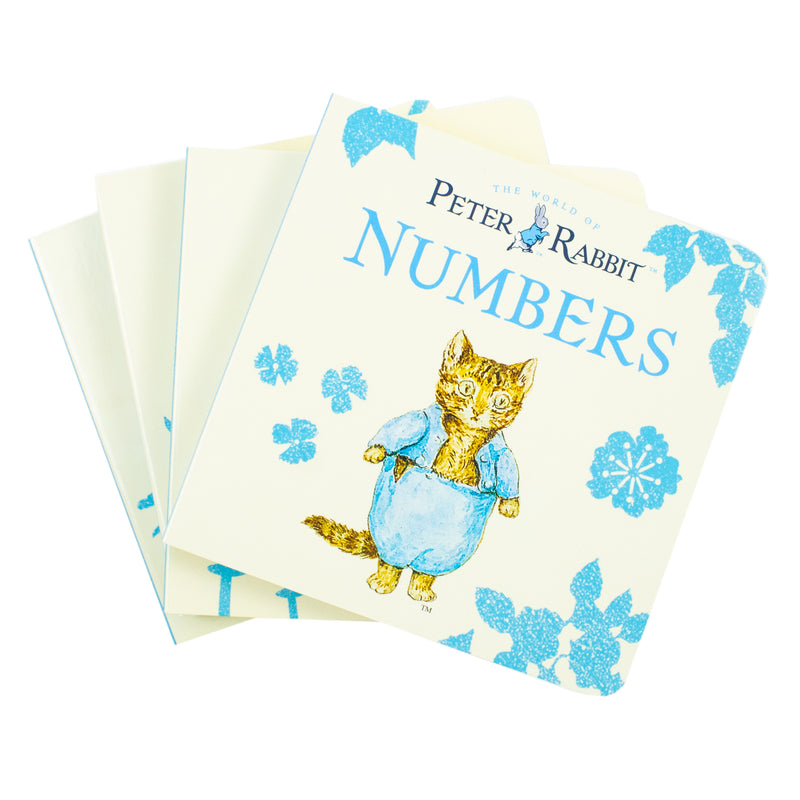 Peter Rabbit My First Little Library board book set by Beatrix Potter featuring words, shapes, numbers, and colors for young children.