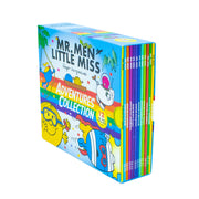 Collection of 12 Mr. Men and Little Miss Adventures paperback books by Roger Hargreaves, featuring colorful covers and characters.
