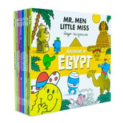 Mr. Men & Little Miss Adventures 12-book collection box set by Roger Hargreaves, featuring colorful paperback covers of beloved characters.