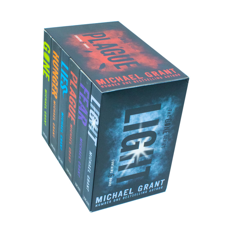 Set of six Gone series books by Michael Grant in paperback, featuring the Electric Monkey brand, with colorful covers.