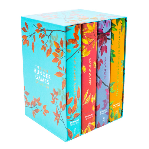 Deluxe Hunger Games box set by Suzanne Collins includes four books: Catching Fire and Mockingjay, published by Scholastic.