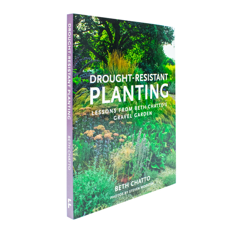 Paperback book titled "Drought-Resistant Planting" by Beth Chatto and Steven Wooster, featuring a cover image with plants and gravel.