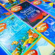 The I Wonder Why Ultimate Collection 20-book box set by The Book Bundle, featuring colorful book spines about music and curiosity.