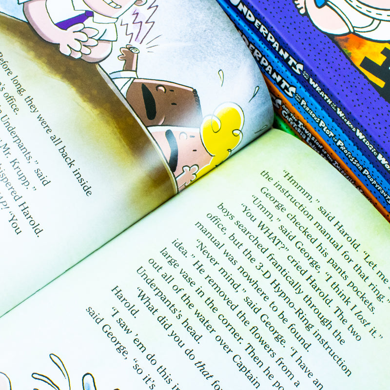 Set of five Captain Underpants books by Dav Pilkey, including Attack of the Talking Toilets, from the Colossal Color Collection.