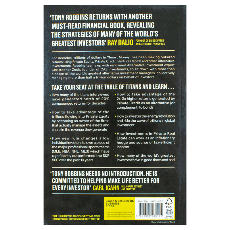 Book cover for "The Holy Grail of Investing" by Tony Robbins, featuring a sleek design with the title and author's name.