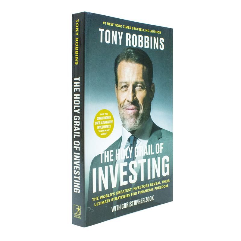Cover image of "The Holy Grail of Investing" book by Tony Robbins, featuring a sleek design with the title and author's name.