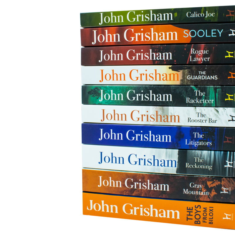 Set of 10 John Grisham fiction paperback books from the Hodder Paperbacks collection, featuring classic legal thrillers.