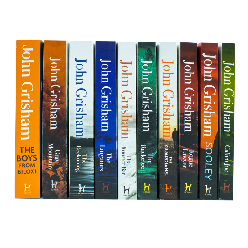 Set of 10 John Grisham paperback fiction books from the Hodder Paperbacks Ltd. collection, featuring various gripping legal dramas.