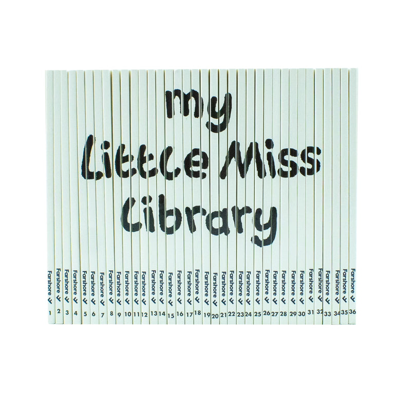 Little Miss 36-books collection set by Roger Hargreaves, featuring colorful covers in a box set of fictional stories.