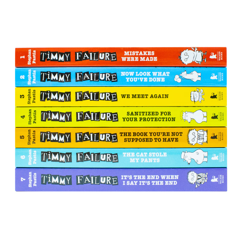 Seven-book collection of Timmy Failure series by Stephan Pastis, featuring colorful book covers from Walker Books.