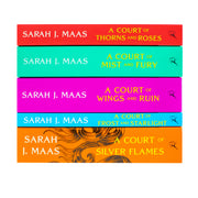A set of five paperback books from the "A Court of Thorns and Roses" collection by Sarah J. Maas, published by Bloomsbury Publishing.