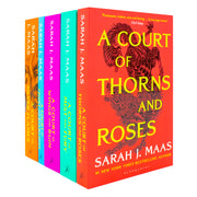 A box set of five paperback fantasy novels from Sarah J. Maas's A Court of Thorns and Roses series, published by Bloomsbury Publishing.
