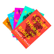 A box set of five paperback fantasy novels from Sarah J. Maas’s A Court of Thorns and Roses series, published by Bloomsbury Publishing.