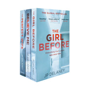 Three paperback fiction books by JP Delaney, The Girl Before, Believe Me, and The Perfect Wife, from the Quercus collection.