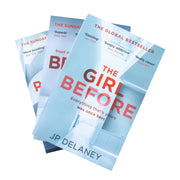 Three paperback fiction books by JP Delaney: The Girl Before, Believe Me, and The Perfect Wife in a collection set.