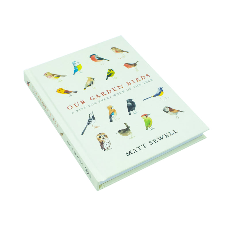 Illustrated guide to British garden birds by Matt Sewell, featuring colorful bird illustrations from the book "Our Garden Birds."