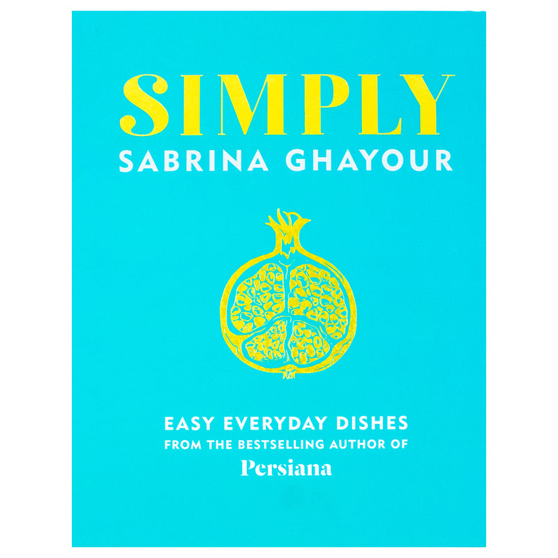 Hardcover of Simply: Easy Everyday Dishes by Sabrina Ghayour, featuring colorful images of Middle Eastern-inspired recipes on the cover.