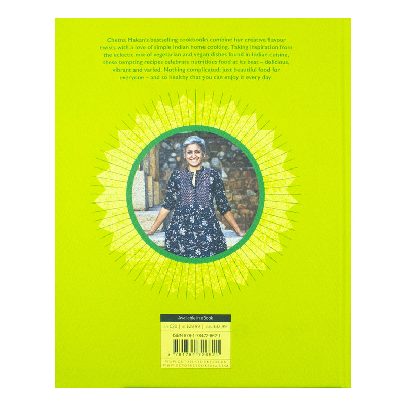 Hardcover of Chetna's Healthy Indian vegetarian cookbook by Chetna Makan, featuring colorful dishes and vibrant food photography.