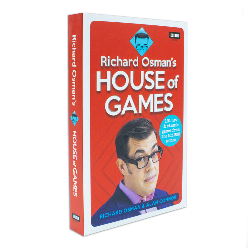 Paperback book titled "Richard Osman's House of Games 101" by Richard Osman and Alan Connor, featuring a cover with game show imagery.