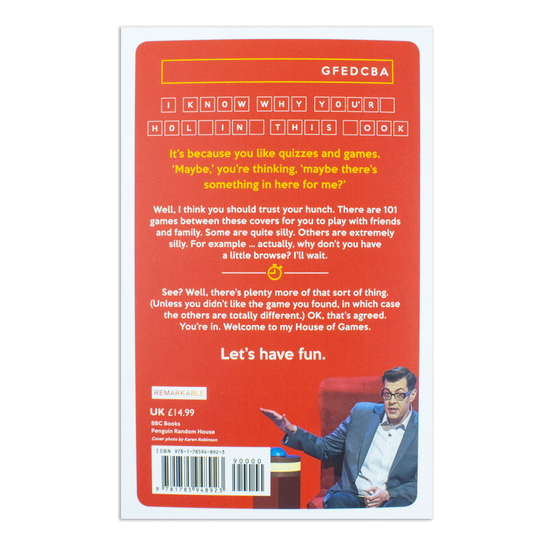 Paperback book titled Richard Osman's House of Games 101 by Richard Osman and Alan Connor, with a colorful cover featuring game elements.