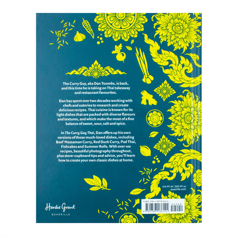 Cookbook cover for Curry Guy Thai by Dan Toombs, featuring colorful Thai dishes and ingredients on the cover.