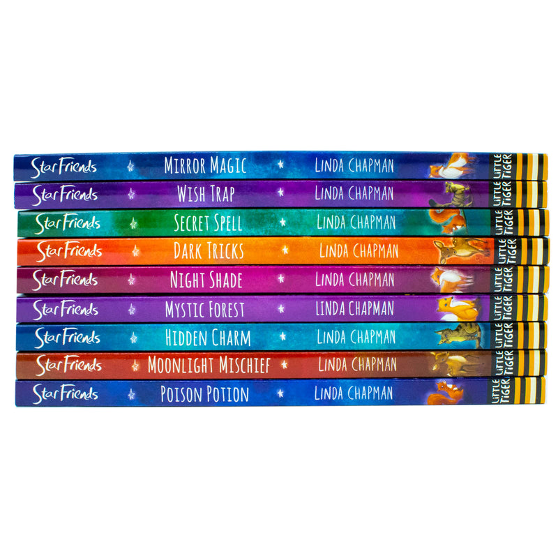 LittleTiger Star Friends Series 9 books collection set by Linda Chapman, including Mirror Magic and Wish Trap, with colorful covers.